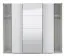Kleiderschrank / Schwebetürenschrank Bogati 04, Farbe: Weiß / Weiß Hochglanz, eine Spiegeltür, zwei Kleiderstangen, Maße: 224 x 262,5 x 65,5 cm