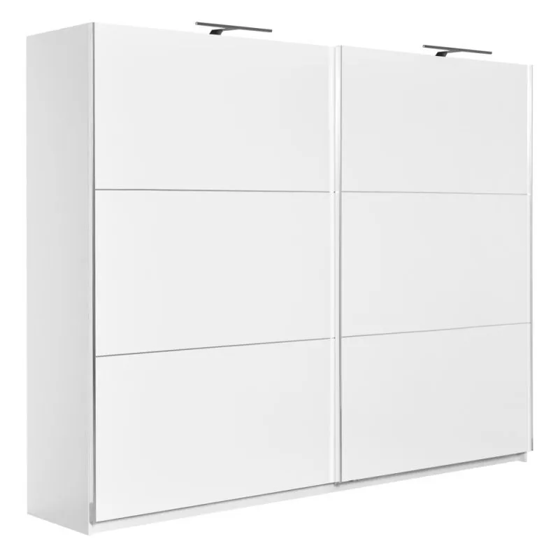 Schiebetürenschrank / Kleiderschrank Sabadell 13, Farbe: Weiß / Weiß Hochglanz - 222 x 269 x 64 cm (H x B x T)