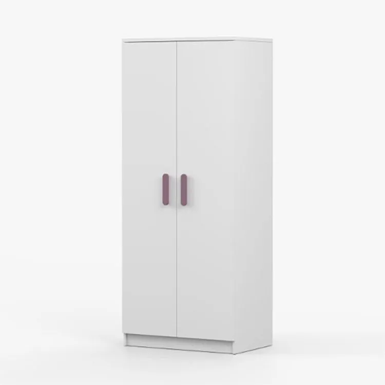 Kleiderschrank / Drehtürenschrank | Weiß | Smolikas 70 | 2 Türen | violette Holzgriffe | 192 x 80 x 50 cm | 5 Fächer | 1 Kleiderstange | eckig