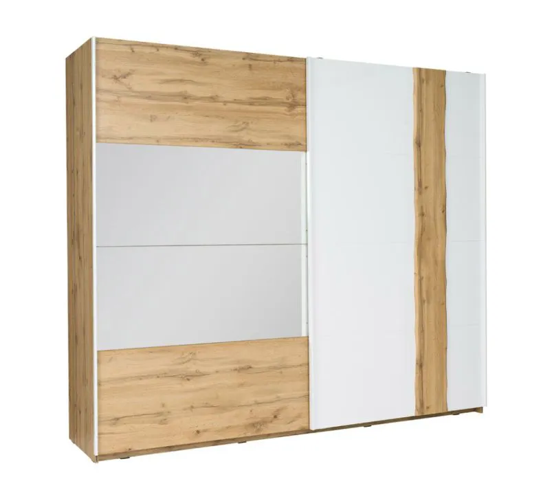 Großer 250 cm breiter Kleiderschrank mit 2 Türen | 10 Fächer | Farbe: Eiche / Weiß Abbildung