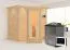 Sauna "Tjara 1" SET mit Energiespartür und Kranz - Farbe: Natur, Ofen BIO 9 kW - 221 x 198 x 212 cm (B x T x H)