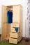Schmaler Kleiderschrank | 1 Drehtür | 4 Schubladen | mit Kleiderstange | 80 cm breit | Massivholz | Farbe: Natur Abbildung