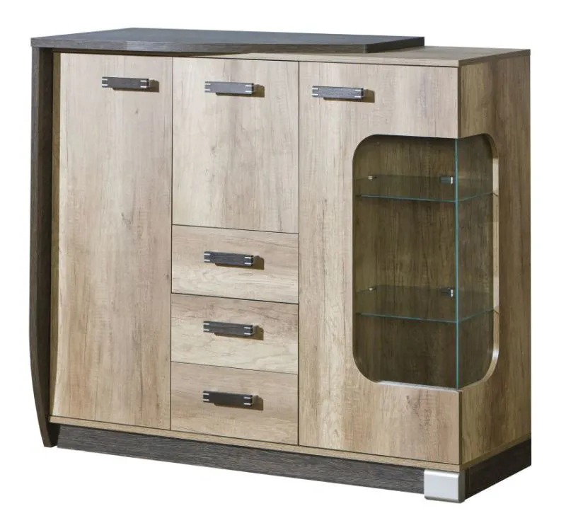 Kommode Sichling 07, Rahmen Links, Farbe: Eiche Braun - Abmessungen: 114 x 130 x 46 cm (H x B x T)