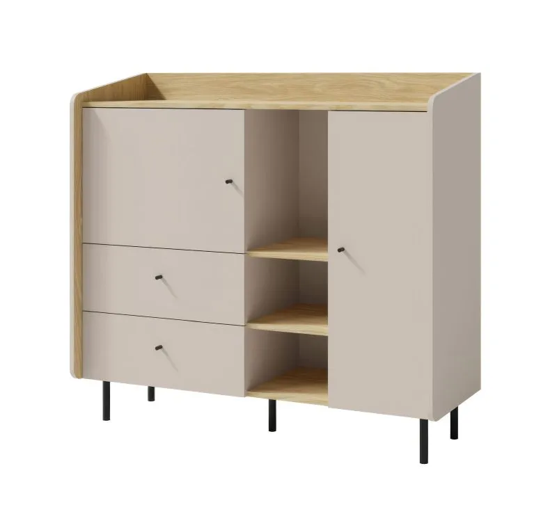 Moderne Kommode Sampont 08, Beige / Eiche hell, 115 x 125 x 42 cm, mit 8 Fächern und 2 Schubladen, ABS-Kanten, einfache und rasche Montage