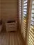 Gartensauna / Außensauna 40 mm | für bis zu 8 Personen | großzügiger Vorraum | mit großen Fenstern - bodentief | 4 x 2 Meter | Farbe: Eiche / Weiß Abbildung