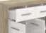 Sideboard / Kommode Pasua 02, Farbe: Eiche Grau / Weiß Hochglanz, drei Schubladen, ABS-Kanten, drei Türen, Maße: 90,5 x 133 x 35 cm, modernes Design
