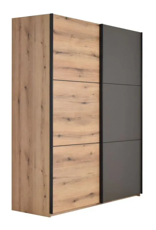 Schiebetürenschrank / Kleiderschrank Sabadell 24, Farbe: Eiche / Grau - Abmessungen: 222 x 179 x 64 cm (H x B x T)