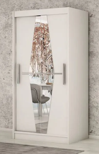 1 Meter breiter Kleiderschrank mit 2 Türen | Farbe: Weiß Abbildung