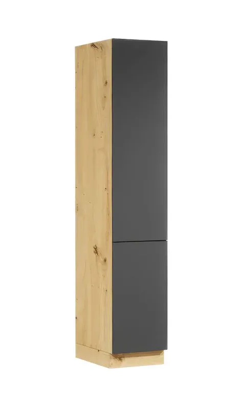 Küchenschrank für Küchen | 40 x 57,8 x 211,9 cm | 2 Türen | Push-to-Open | grifflose Front | Artisan-Eiche / Grau | Matterhorn 22 | 5 Fächer