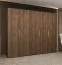 Kleiderschrank / Drehtürenschrank | Farbe: Walnuss | Griffe: Gold | drei Fächer | 2,5 Meter breit | drei Kleiderstangen | Soft-Close-Funktion | fünf Türen