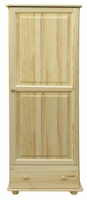 Schmaler Kleiderschrank | 1 Drehtür | 1 Schublade | mit Kleiderstange | 65 cm breit | Massivholz | Farbe: Natur Abbildung