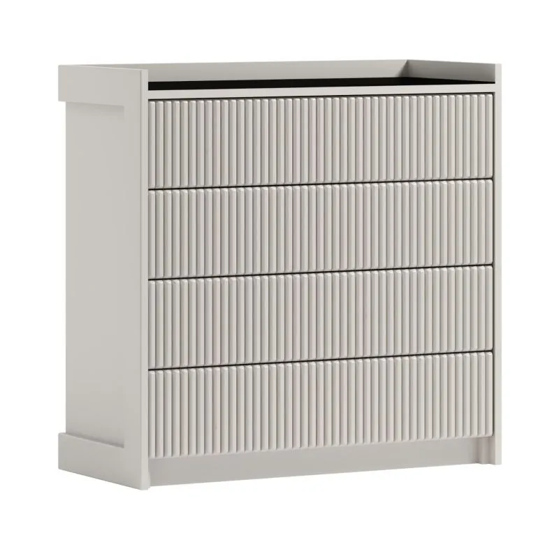 Kommode mit 4 Schubladen in Kaschmir, 90 x 90 x 40 cm, Soft Close und Push-to-open System, Rillenmuster an den Fronten, Ablagefläche aus Antisolglas