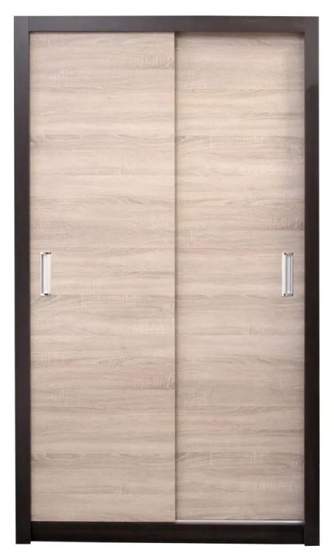 130 cm breiter Schiebetürenschrank mit 2 Türen | 6 Fächer | Kleiderstange | Farbe: Sonoma Eiche Abbildung