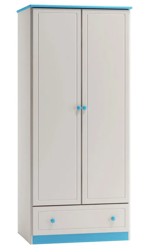90 cm breiter Kleiderschrank mit 2 Türen | Farbe: Weiß / Blau Abbildung