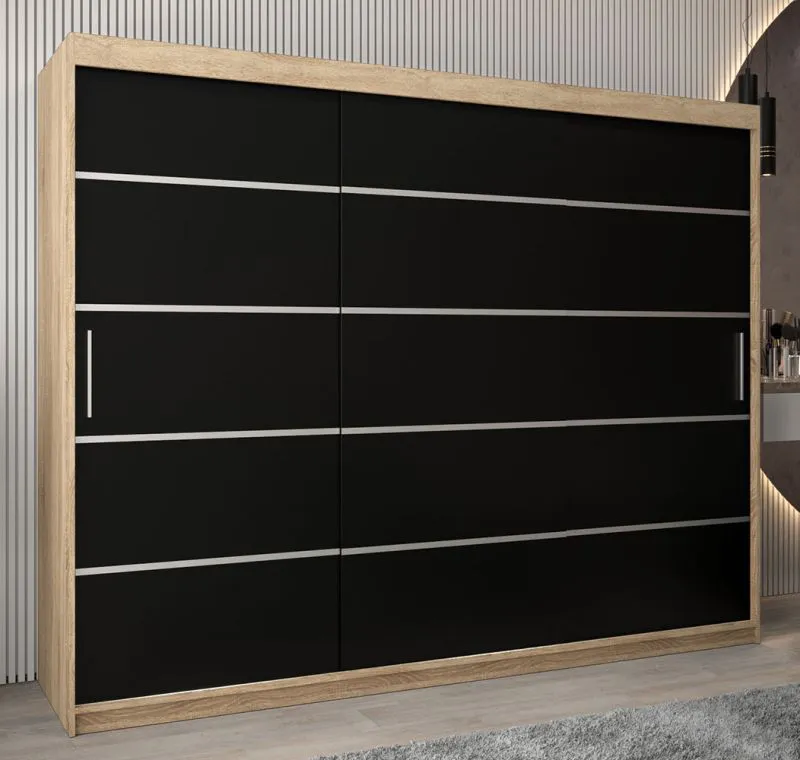 Großer 250 cm breiter Kleiderschrank mit 10 Fächern und 3 Türen | Farbe: Sonoma Eiche Abbildung