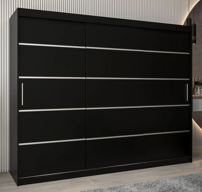 Großer 250 cm breiter Kleiderschrank mit 10 Fächern und 3 Türen | Farbe: Schwarz Abbildung