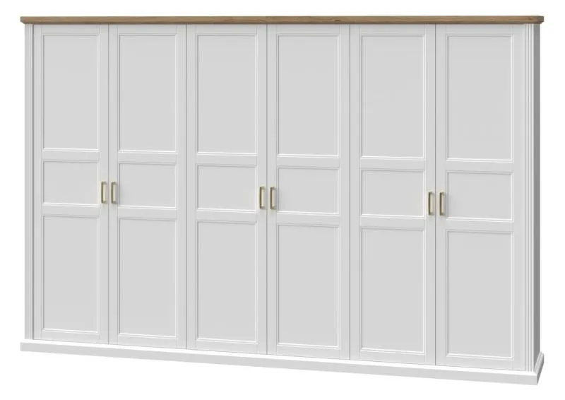 Drehtürenschrank / Kleiderschrank Lotofaga 18, Farbe: Weiß / Walnuss - 227 x 346 x 59 cm (H x B x T)