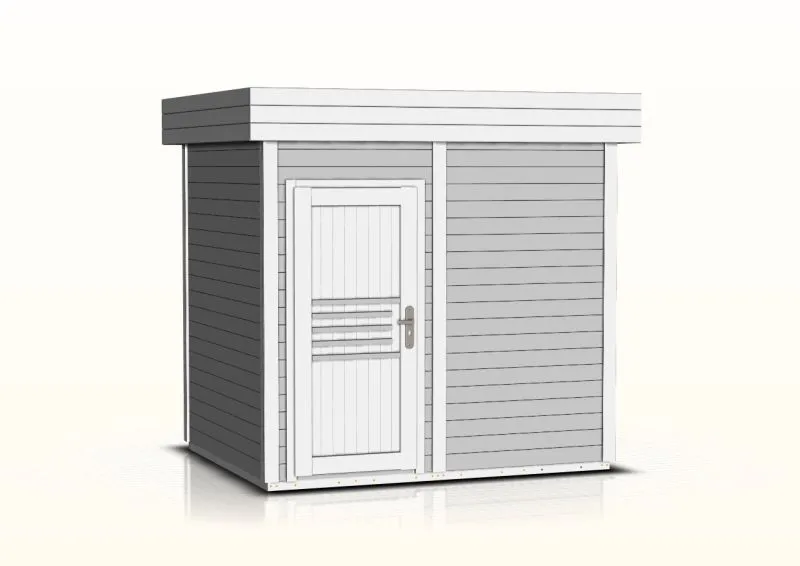 Gartensauna Tihama 40 mm, Außenmaße (B x T): 254 x 204 cm - Farbe: Grau / Weiß