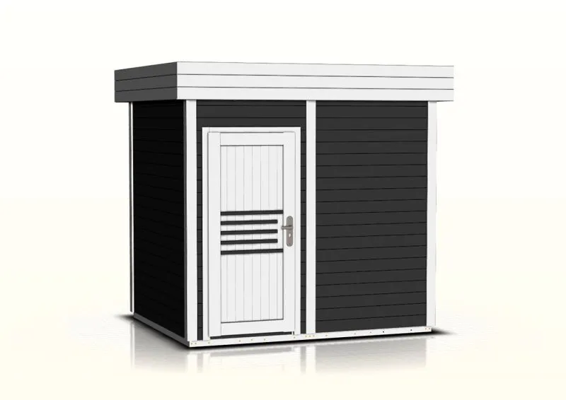 Gartensauna / Saunahaus 40 mm | für bis zu 5 Personen | Farbe: Anthrazit / Weiß | Außenmaße (B x T): 254 x 204 cm Abbildung