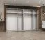 Kleiderschrank mit vier Kleiderstangen Korab 157, Farbe: Weiß, 3 Meter breit, Drehtürenschrank, Soft-Close-Funktion, Griffe: Schwarz, sechs Spiegeltüren