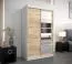 120 cm breiter Schiebetürenschrank mit 2 Türen | 5 Fächer | 2 Kleiderstangen | Farbe: Sonoma Eiche / Weiß Abbildung