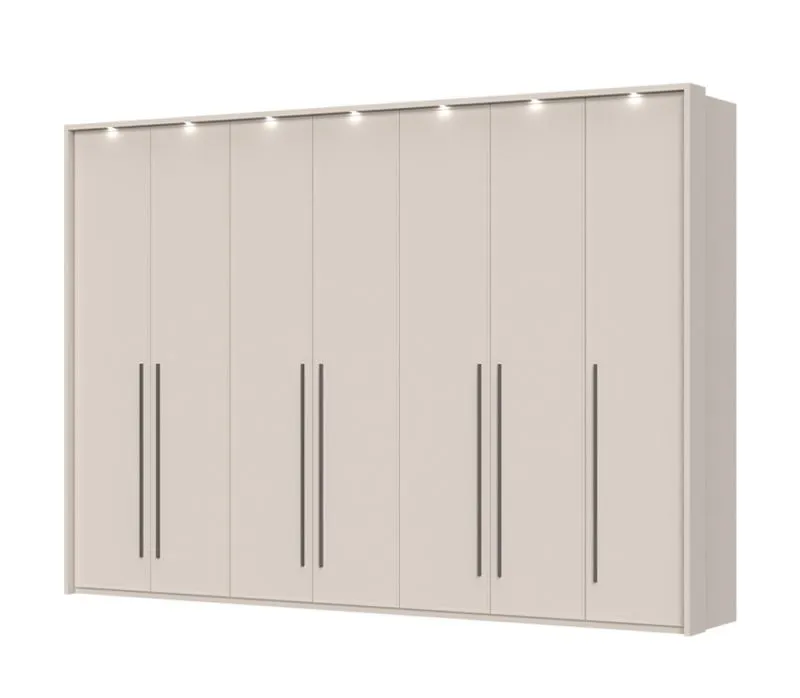 Drehtürenschrank mit LED-Rahmen Neiafu 81, Farbe: Kaschmir, Soft-Close-Funktion, Maße: 226 x 322 x 60 cm, vier Kleiderstangen, zwölf Einlegeböden