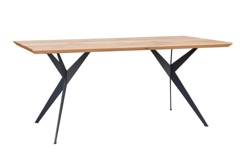 Moderner Esstisch Lunain 01, mit schwarzen Metallbeinen, aus massiven Eichenholz, Maße: 78 x 200 x 100 cm, geölte Oberfläche, Tischplatte 4 cm dick