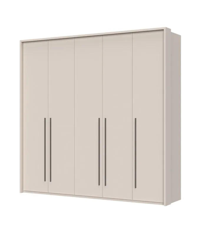 Fünftüriger Kleiderschrank mit Rahmen Neiafu 41, Farbe: Kaschmir, Maße: 226 x 232 x 60 cm, drei Kleiderstangen, neun Einlegeböden, Soft-Close-System