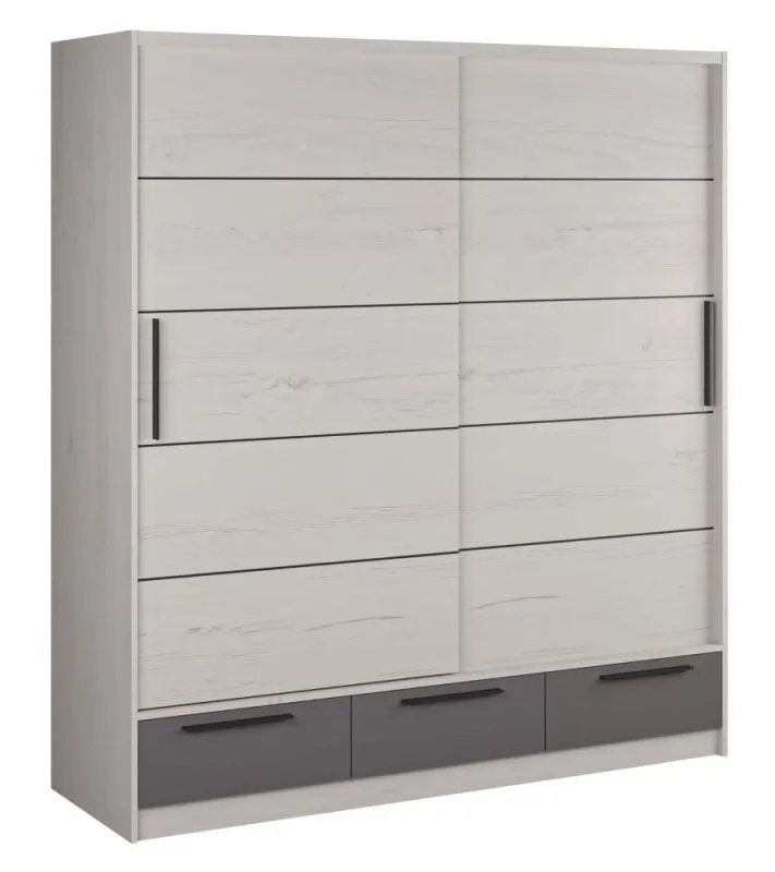 Schiebetürenschrank / Kleiderschrank Sidonia 08, Farbe: Eiche weiß / Anthrazit - Abmessungen: 220 x 149 x 62 cm (H x B x T)