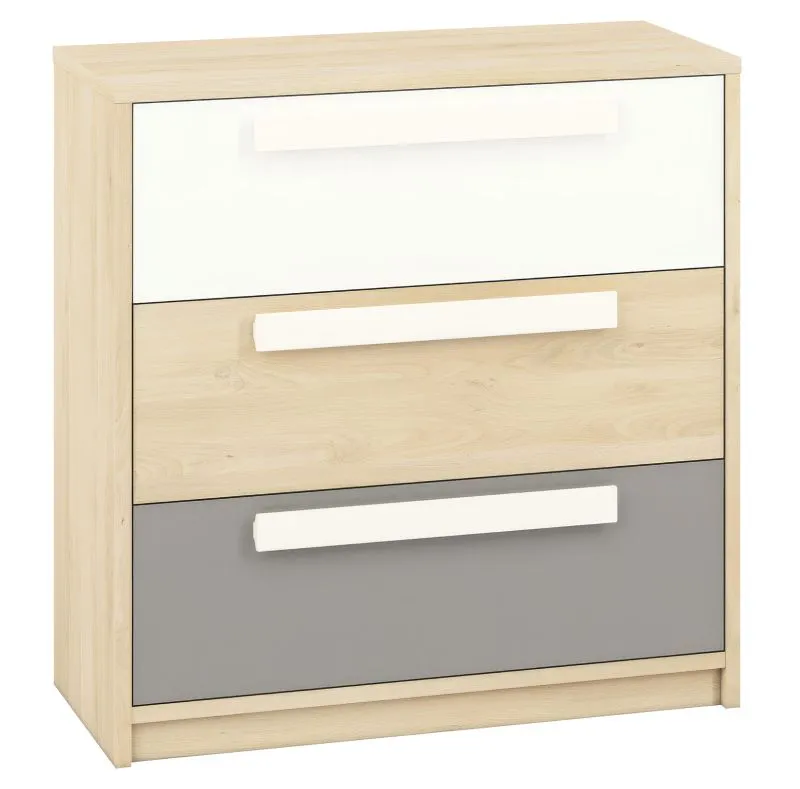Jugendzimmer - Kommode Greeley 10, Farbe: Buche / Weiß / Platingrau - Abmessungen: 93 x 92 x 40 cm (H x B x T), mit 3 Schubladen