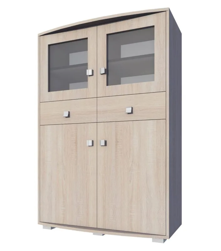 Vitrine Rabaul 06, Farbe: Sonoma Eiche - Abmessungen: 150 x 110 x 40 cm (H x B x T)