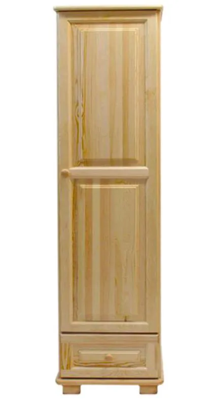 Schmaler Kleiderschrank | 1 Drehtür | 1 Schublade | mit Kleiderstange | 47 cm breit | Massivholz | Farbe: Natur Abbildung