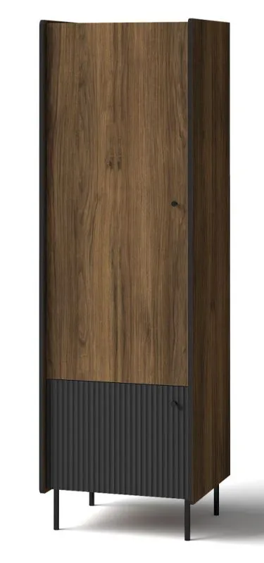 Schrank Mairenke 02, Farbe: Walnuss / Schwarz matt - Abmessungen: 191 x 59 x 55 cm (H x B x T)