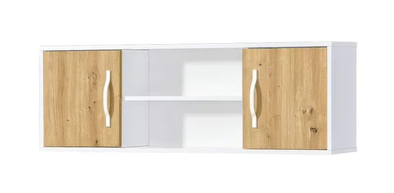 Hängeschrank mit 4 Fächern | weiße Metallgriffe | 120 x 25 x 40 cm | Farbe: Eiche / Weiß | 2 Türen | 1 Holzeinlegeboden | Nalut 06