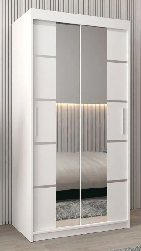 1 Meter breiter Kleiderschrank mit 2 Türen | Farbe: Weiß Abbildung