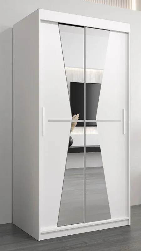 1 Meter breiter Kleiderschrank mit 2 Türen | Farbe: Weiß Abbildung