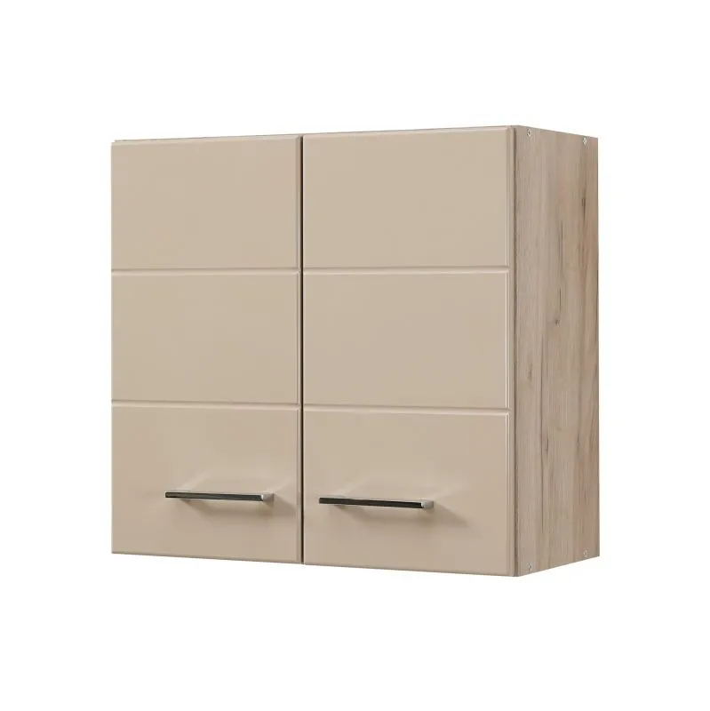 Hängeschrank Mionica 02, zwei Fächer, Farbe: Eiche Grau / Sandfarben, ABS-Kanten, Griffe: Silber, Maße: 57 x 60 x 30 cm, zwei Türen, für Küchen