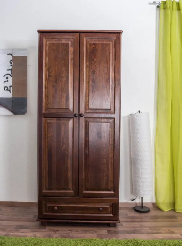 Kleiderschrank Kiefer Vollholz massiv Nussfarben 006 - Abmessung 190 x 80 x 60 cm (H x B x T)
