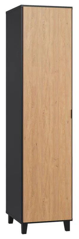 Drehtürenschrank / Kleiderschrank Leoncho 38, Farbe: Schwarz / Eiche - Abmessungen: 195 x 47 x 57 cm (H x B x T)