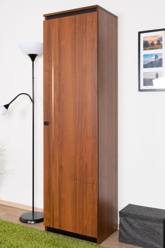 Schrank Mojokerto 20, Farbe: Walnuss / Schwarz - Abmessungen: 194 x 55 x 39 cm (H x B x T)