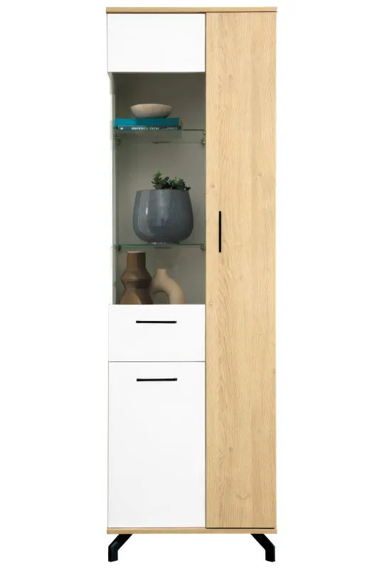 Vitrine Riemst 04, Farbe: Eiche / Weiß - Abmessungen: 194 x 60 x 40 cm (H x B x T)