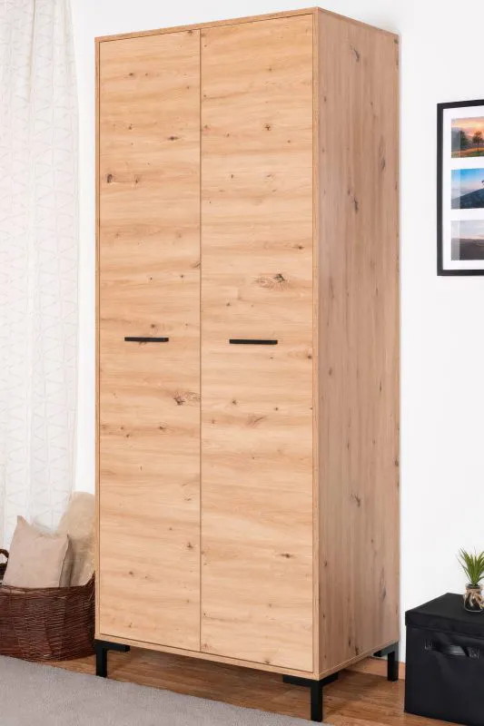 Kleiderschrank mit viel Stauraum Pandrup 17, Farbe: Eiche - Abmessungen: 200 x 80 x 51 cm (H x B x T), mit 2 Türen und 2 Fächern