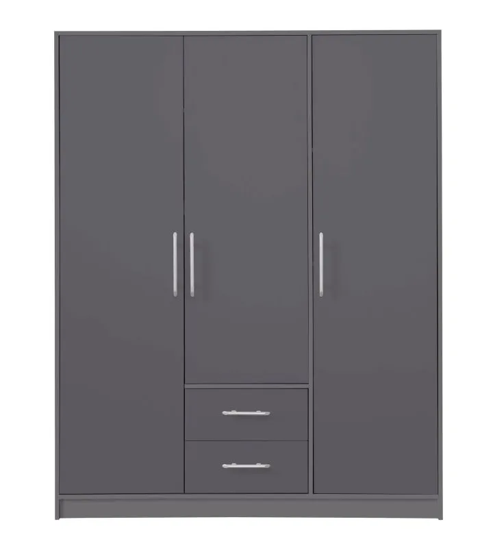 Kleiderschrank mit drei Türen Hannut 37, Farbe: Anthrazit - Abmessungen: 190 x 150 x 56 cm (H x B x T)