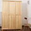 Kleiderschrank | 3 Drehtüren | 4 Fächer | mit Kleiderstange | 133 cm breit | Massivholz | Farbe: Natur Abbildung
