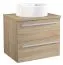 Waschtischunterschrank mit Soft Close System Bidar 52 in Eiche, 53 x 60 x 45 cm, mit 2 Schubladen und einem weißen Keramik-Waschbecken, elegante Griffe