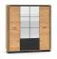 Großer Kleiderschrank mit zwei Schubladen Dagali 01, Farbe: Eiche / Schwarz, 2 Spiegeltüren, Soft-Close-System, ABS-Kantenschutz, modern und elegant