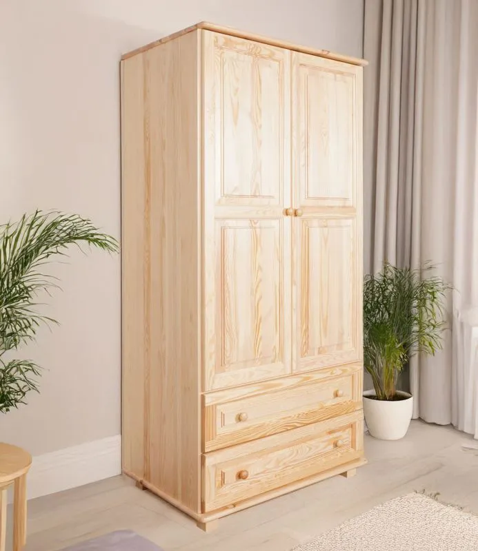 Kleiderschrank Massivholz natur 010 - Abmessung 190 x 90 x 60 cm (H x B x T)