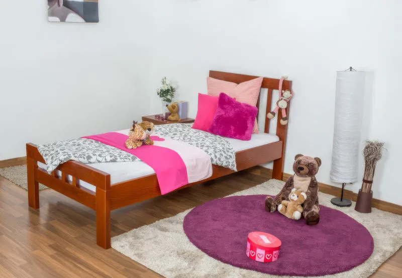 Kinderbett / Jugendbett "Easy Premium Line" K8, Buche Vollholz massiv kirschrot lackiert - Liegefläche: 90 x 190 cm