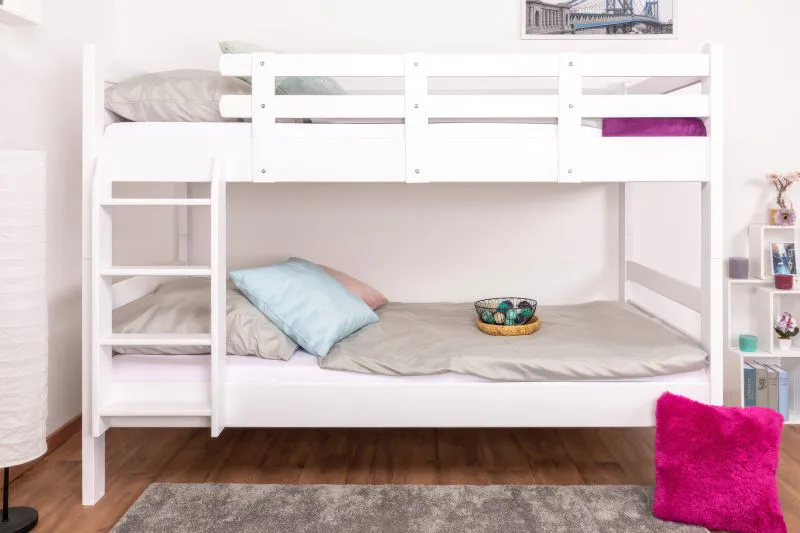 Etagenbett für Erwachsene "Easy Premium Line" K20/n, Kopf- und Fußteil gerade, Buche Vollholz massiv Weiß - 90 x 200 cm (B X L), teilbar