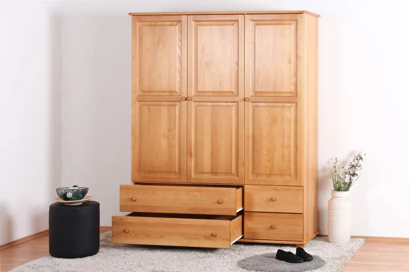 Kleiderschrank Kiefer Vollholz massiv Erlefarben Junco 03 - Abmessungen: 195 x 154 x 60 cm (H x B x T)